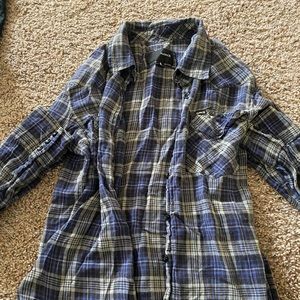 A blue, grey, and black flannel from Hurley.